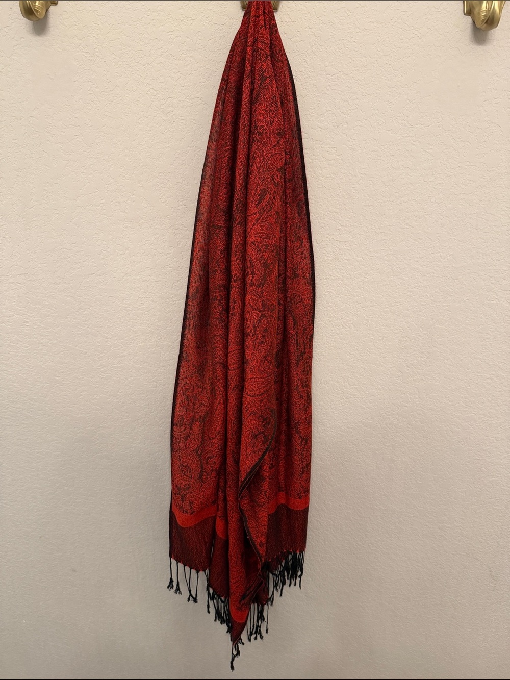 Red Paisley Fringe Pashmina